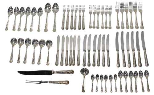 A William Yates of Sheffield King's pattern silver part canteen of cutlery, comprising six meat...