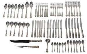 A William Yates of Sheffield King's pattern silver part canteen of cutlery, comprising six meat...