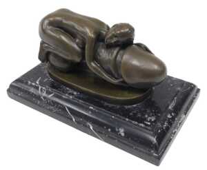 After J Patoue. A bronze nude female, on phallus, on a stepped black marble base, unmarked, 14cm...