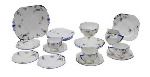 A Shelley 11630 Queen Anne pattern part service, comprising three cups, 7cm high, six saucers,...