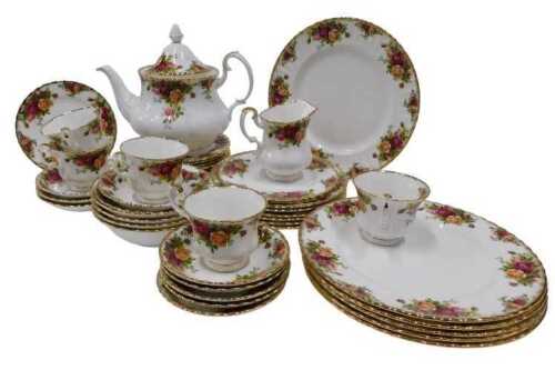 Royal Albert Old Country Roses tea and dinner ware, to include dinner plates, 27cm wide, teapot,...