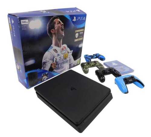 A Playstation 4 Fifa 18 edition computer console, partially boxed, 38cm wide. (AF)