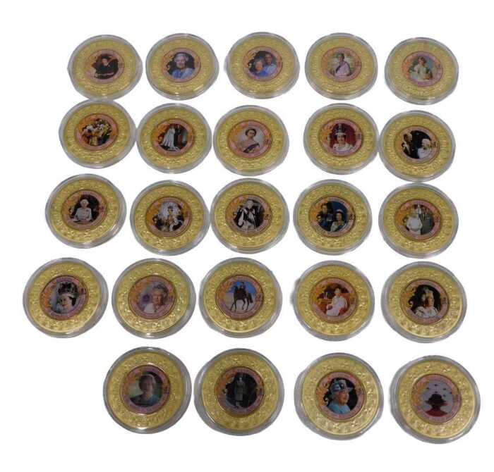 A Windsor Mint Historic Moments of Queen Elizabeth II&rsquo;s reign set, 24ct gold plated copper,...