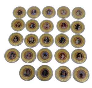 A Windsor Mint Historic Moments of Queen Elizabeth II&rsquo;s reign set, 24ct gold plated copper,...