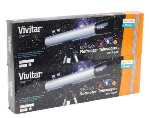 A Vivitar 60x120x refractor telescope, with tripod, and another. (2, boxed)