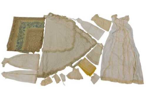 Various linen embroidery, dresses, early 20thC worked christening dress, various other linen,...