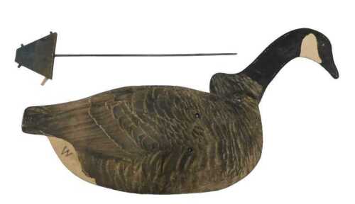 A Johnson's folding card goose decoy, with a metal rod, 87cm high overall.
