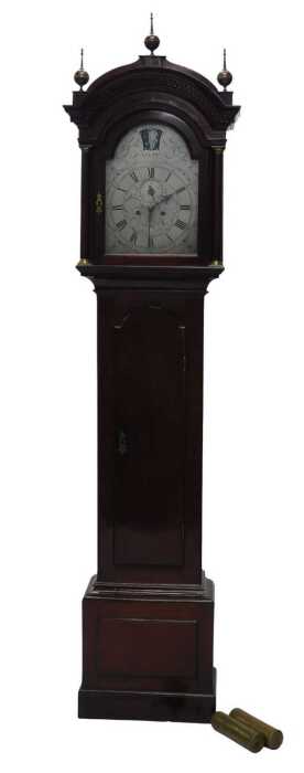 A George III mahogany longcase clock, by Thomas Sone of Fareham, the silvered engraved dial with...