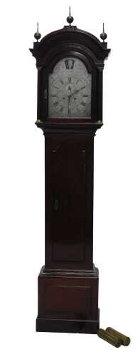 A George III mahogany longcase clock, by Thomas Sone of Fareham, the silvered engraved dial with...
