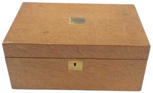 A 19thC oak writing slope, of rectangular form, the hinged lid revealing a fitted interior, with...