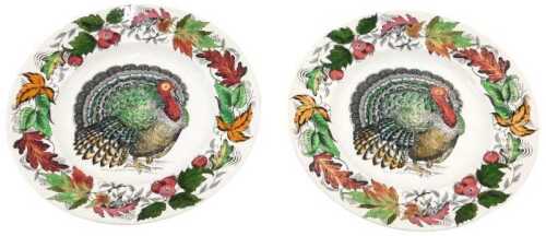 A pair of Royal Staffordshire Clarice Cliff transfer printed plates, each with a leaf outline,...