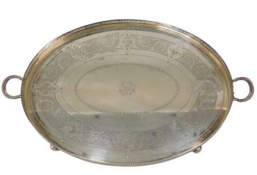 An early 20thC silver plated galleried tray, by Walker & Hall, with pierced border, shaped...