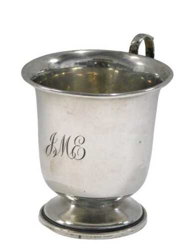 A George V silver cup, by Roberts & Dore Limited, bell shaped bowl, ear shaped handle, inverted...