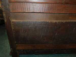 A late 17thC oak chest of drawers, the top with a moulded edge above three panelled drawers,... - 8