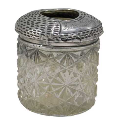 An Edward VII silver and cut glass hair pot, by William J Holmes, with central opening on...