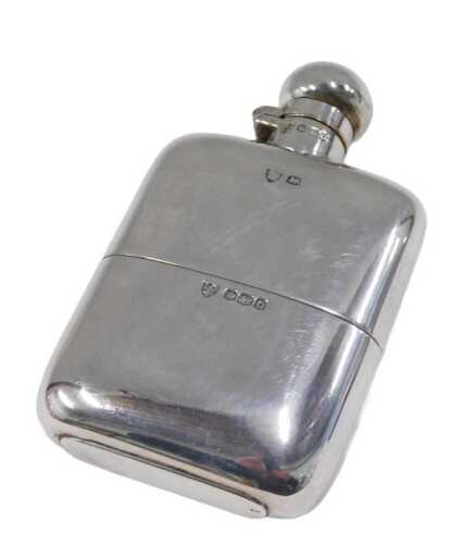 A George V silver hip flask, by G&JW Hawksley, with orb stopper, shouldered form, with removable...