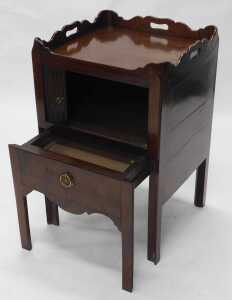 A George III mahogany night commode, the square top with a raised and pierced top above a... - 3