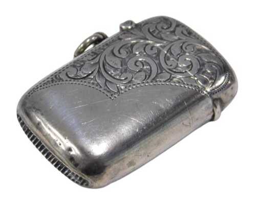 A late Victorian silver Vesta case, by Sanders & Aguilar, of oval form, engraved with match...