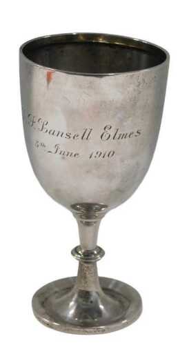 An Edward VII silver goblet, with plain bowl, cylindrical stem and circular foot, engraved...