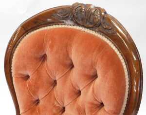 A Victorian walnut show frame open armchair, with a buttoned padded back, padded armrest and... - 2