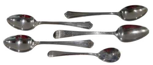 Various silver teaspoons, bright cut Old English pattern, 13cm long, etc., 1.8oz. (5)