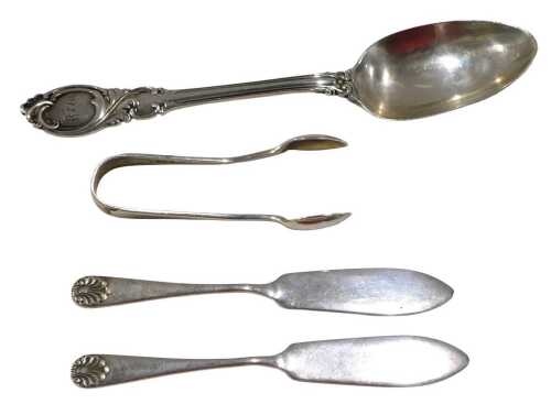 A Victorian silver preserve spoon, by John Gilbert, with entwined stem and part etched bowl,...