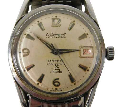 A Le Cheminant Moeris Grand Prix automatic gent's wristwatch, with silvered numeric and baton...