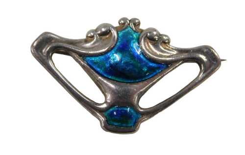 A Charles Horner style Art Nouveau enamel brooch, in blue and green enamel, stamped CH, Chester...