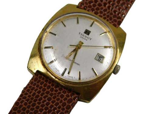 A Tissot Seastar 7 gent's wristwatch, in a gold plated case, with a silvered batoned dial and...