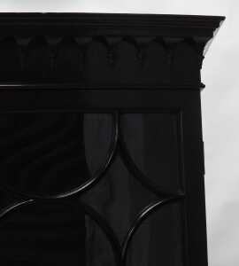 A George III mahogany glazed bowfronted cabinet, the top with a moulded cornice above two... - 3