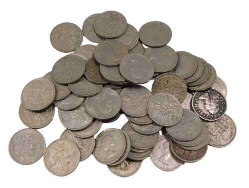 Coins, various pre-decimal coins, six pences, some silver. (a quantity)