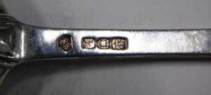 A pair of Edward VII silver trefid topped serving spoons, maker HA&S, London 1905, 4oz. - 2