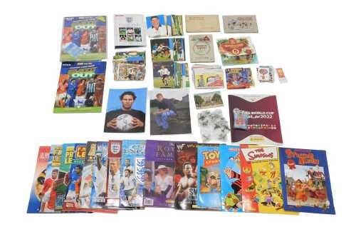Various football related ephemera, postcards, Shoot-out trading card game, and other football...