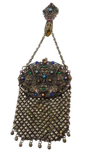 An Eastern inspired silver plated and enamel ladies coin purse, the filigree detailed top inset...