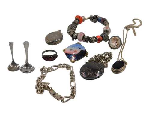 A group of silver and other costume jewellery, comprising an imitation Pandora bracelet, and...