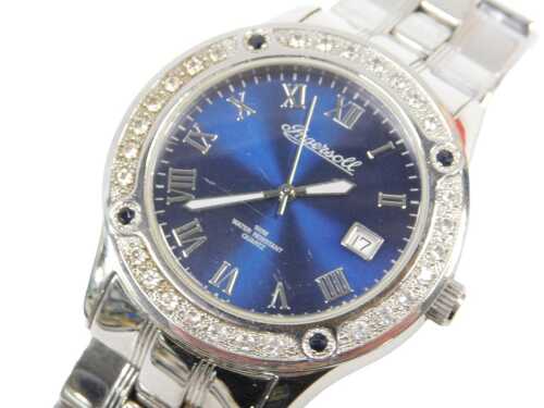 An Ingersoll gentlemen's wristwatch, the IG03048JC with a blue dial and paste stone set outer...