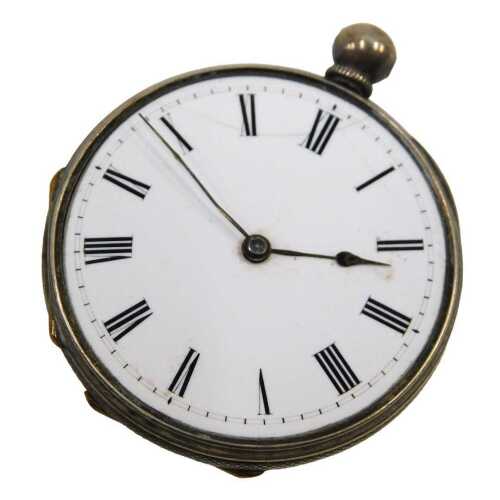 A Victorian silver pocket watch, with white enamel Roman numeric dial and gold hands, in...