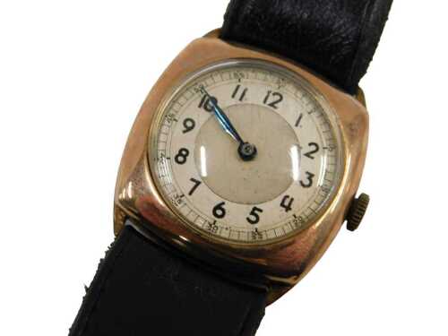A 9ct rose gold cased 1960s gentlemen's wristwatch, the silvered numeric dial in a rose gold...