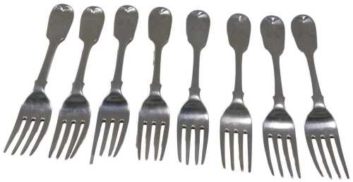 A set of eight silver fiddle pattern table forks, each bearing the initials CEM, by George W...