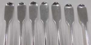 A set of seven silver fiddle pattern fish forks, each bearing the initials CEM, by George W... - 2