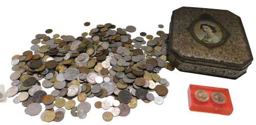 Various world coins, low denomination, mainly mid-20thC, approximately 3kg, contained in a Queen...