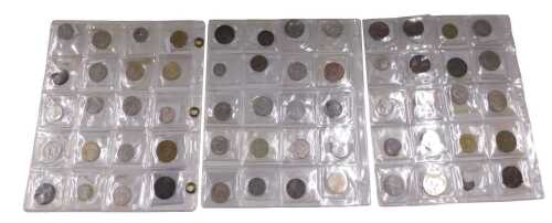 Various world coins, to include Samoa, Belgium, Kenya, Denmark, etc. (3 folders)