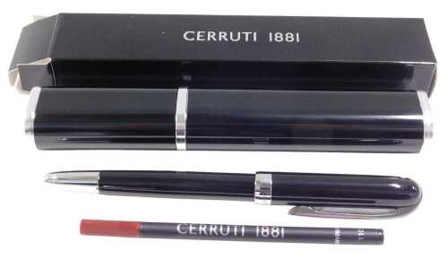 A Cerruti 1881 pen set, in outer case, in black with chrome trim, 17cm high. (boxed)