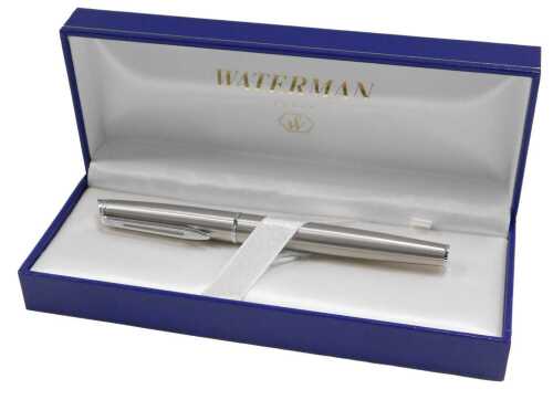 A Waterman ballpoint pen, in chrome colour, 14cm long, cased.