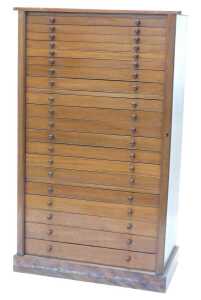 A 19thC mahogany specimen cabinet, of twenty graduated drawers, with side locks, on a...