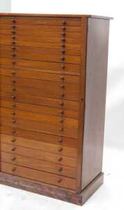 A 19thC mahogany specimen cabinet, of twenty graduated drawers, with side locks, on a... - 2