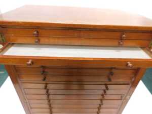 A 19thC mahogany specimen cabinet, of twenty graduated drawers, with side locks, on a... - 6