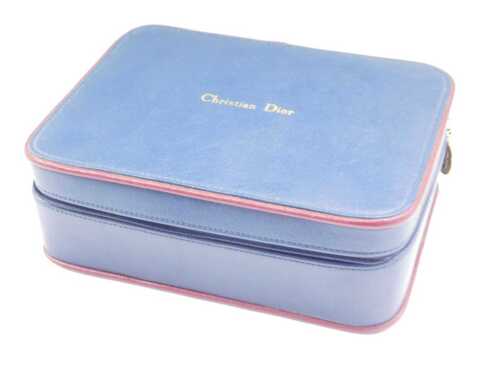 A Christian Dior travel case or bag, in blue and burgundy colourway, 20cm wide.