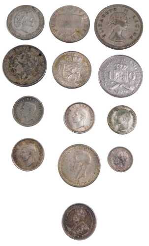 Various world coins, mainly silver, approx 75g.