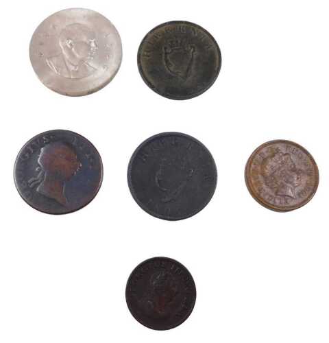 Various coins, Irish, 1966 EF ten shilling, 2001, various others, halfpenny long bust, George...